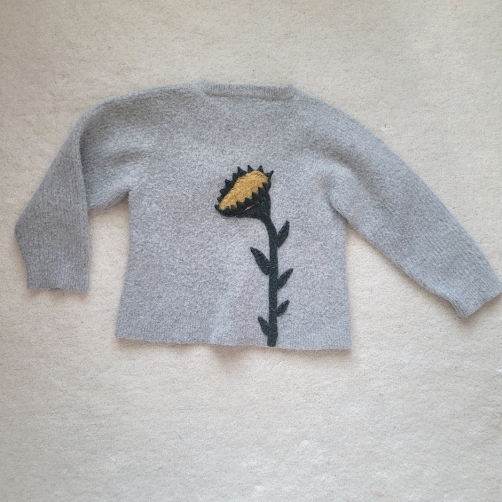 Handmade 100% Wool Girl's Dandelion Zip-up Cardigan Jacket - Girl's Size 5T